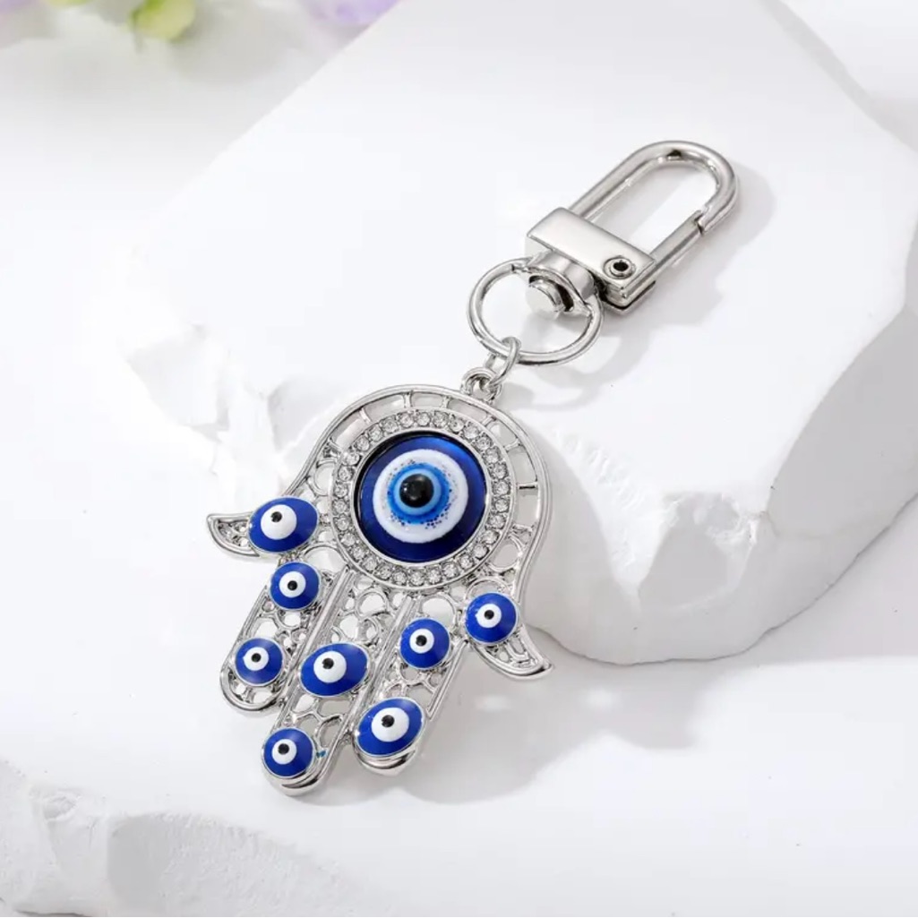 Brand New Rhinestone Hamsa Hand Devil Eye Pendant Keychain  Bag Charm